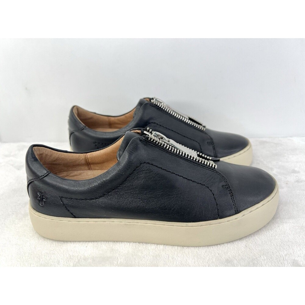 Frye Lena Zip Low Sneaker Black Leather Casual Comfort Shoes Womens 7.5 M